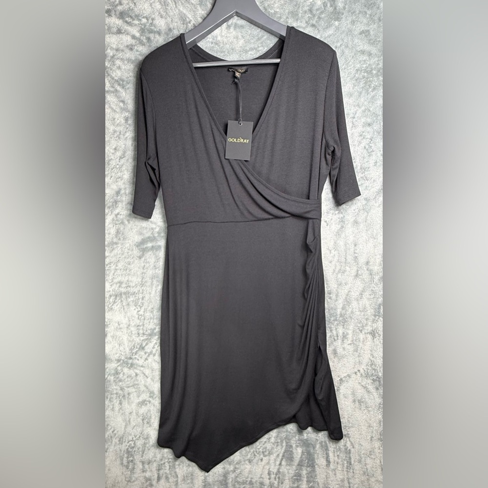 🆕Goldxay 96% Modal Black Midi Faux Wrap Dress